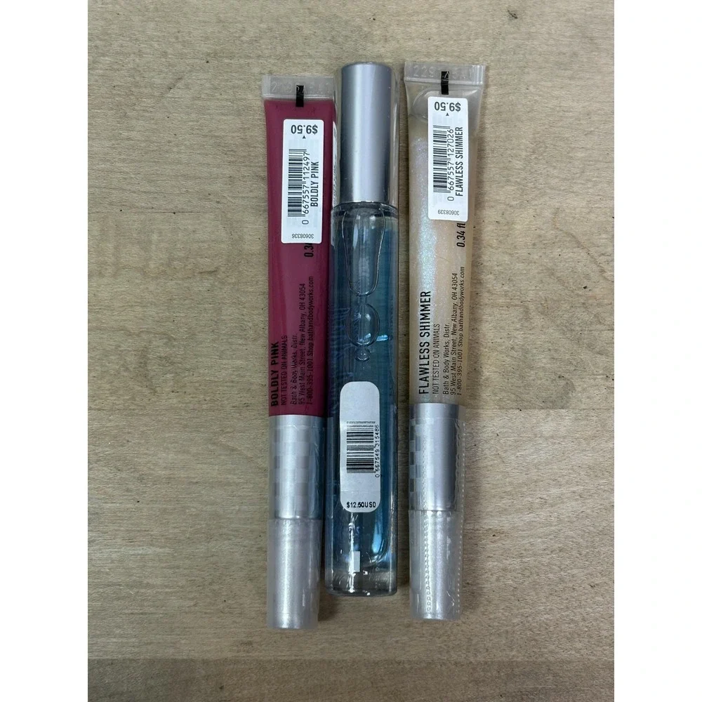 Bath & Body Works Lip Gloss Lot 3‎ 0.3 Oz Boldly Pink Flawless Shimmer Gingham